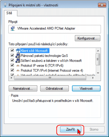 Připojení k internetu - postup nastavení protokolu TCP/IP - Windows Vista